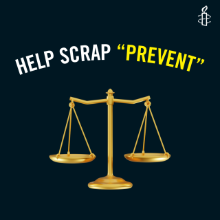 Graphic reads "help scrap prevent" the uk government's counterterrorism strategy